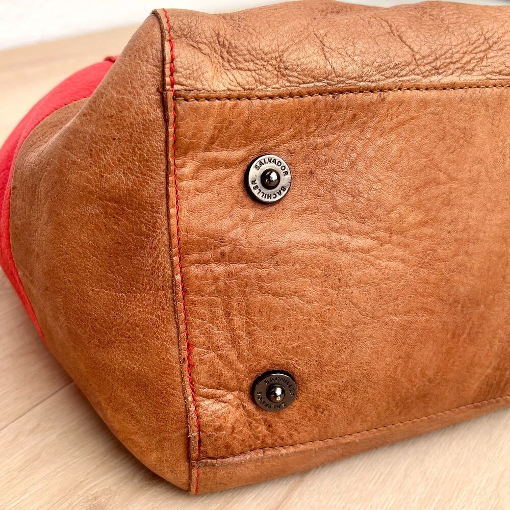 Salvador Bachiller Genuine Leather Cherry Red Callie Collection Satchel Purse - Picture 9 of 16
